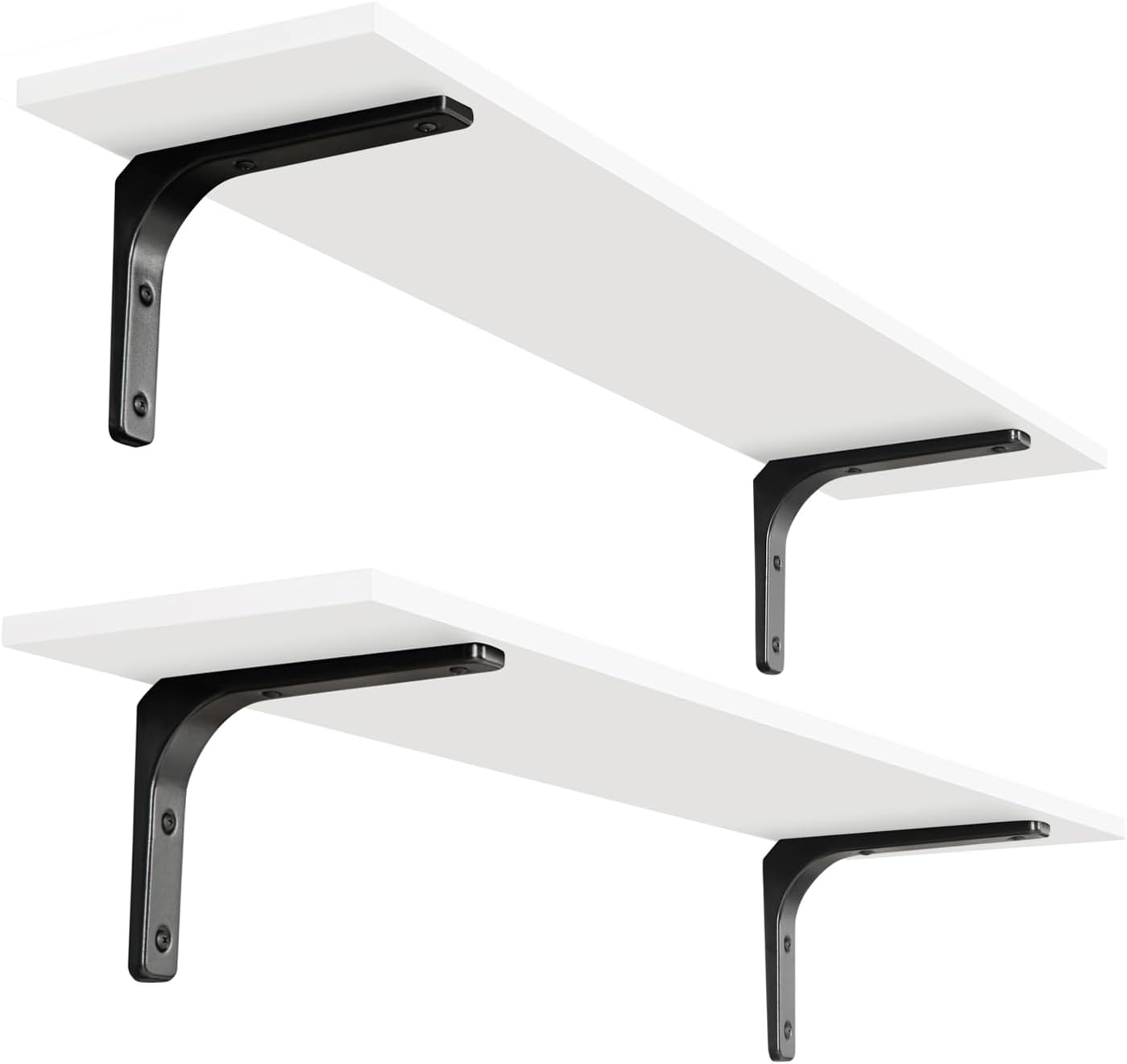 DINZI LVJ Long Wall Shelves, 31.5 x 7.9 x 6.1 Inches, Set of 2 White Floating Shelves, Easy-to-Install, Large Storage Ledges with Sturdy Metal Brackets for Living Room, Bathroom, Bedroom, Kitchen