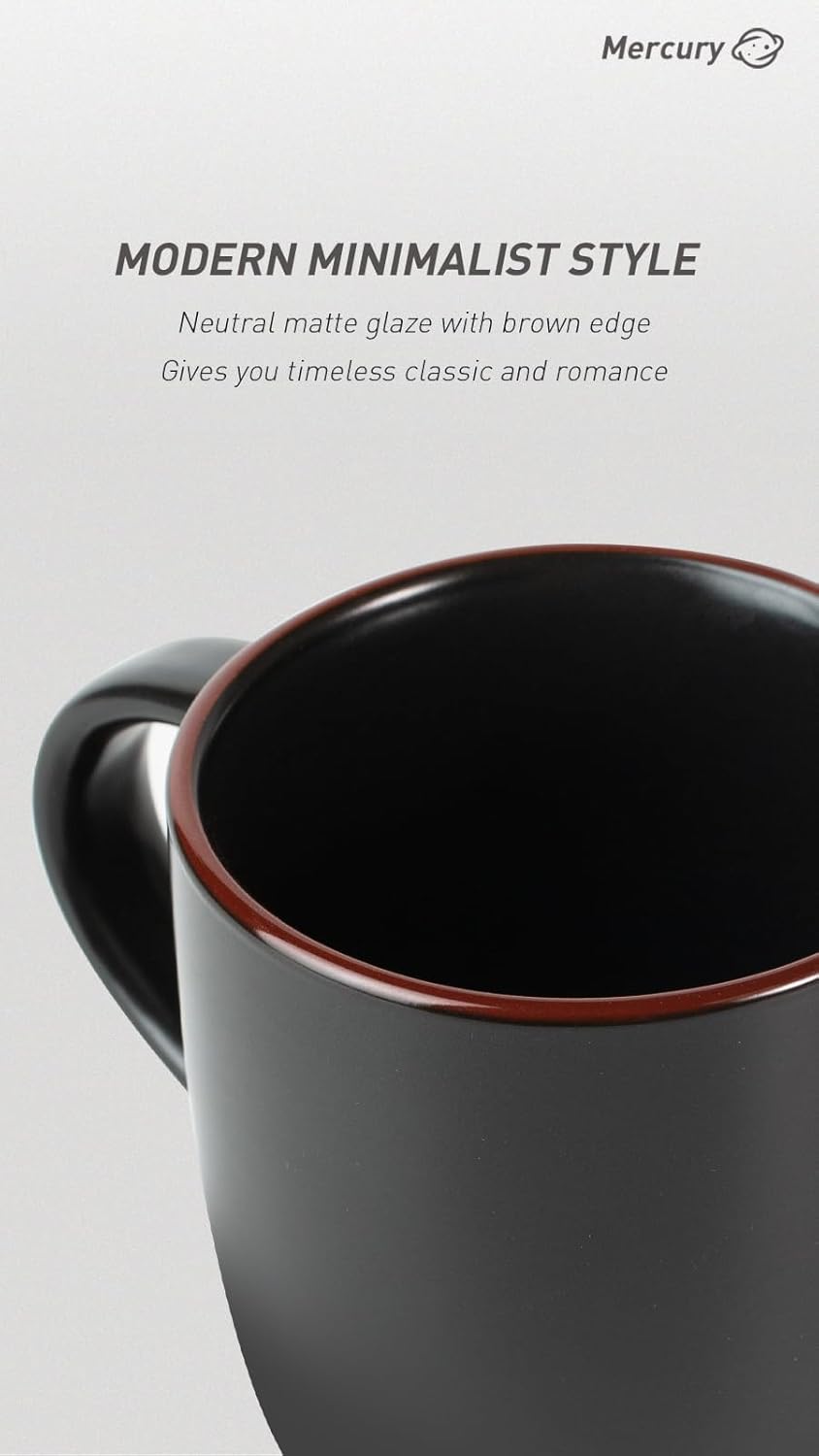 famiware Mercury Coffee Mugs 13 oz, Coffee Mugs Set of 6 with Handle, Cups for Latte, Hot Tea, Cappuccino, Mocha, Cocoa, Black