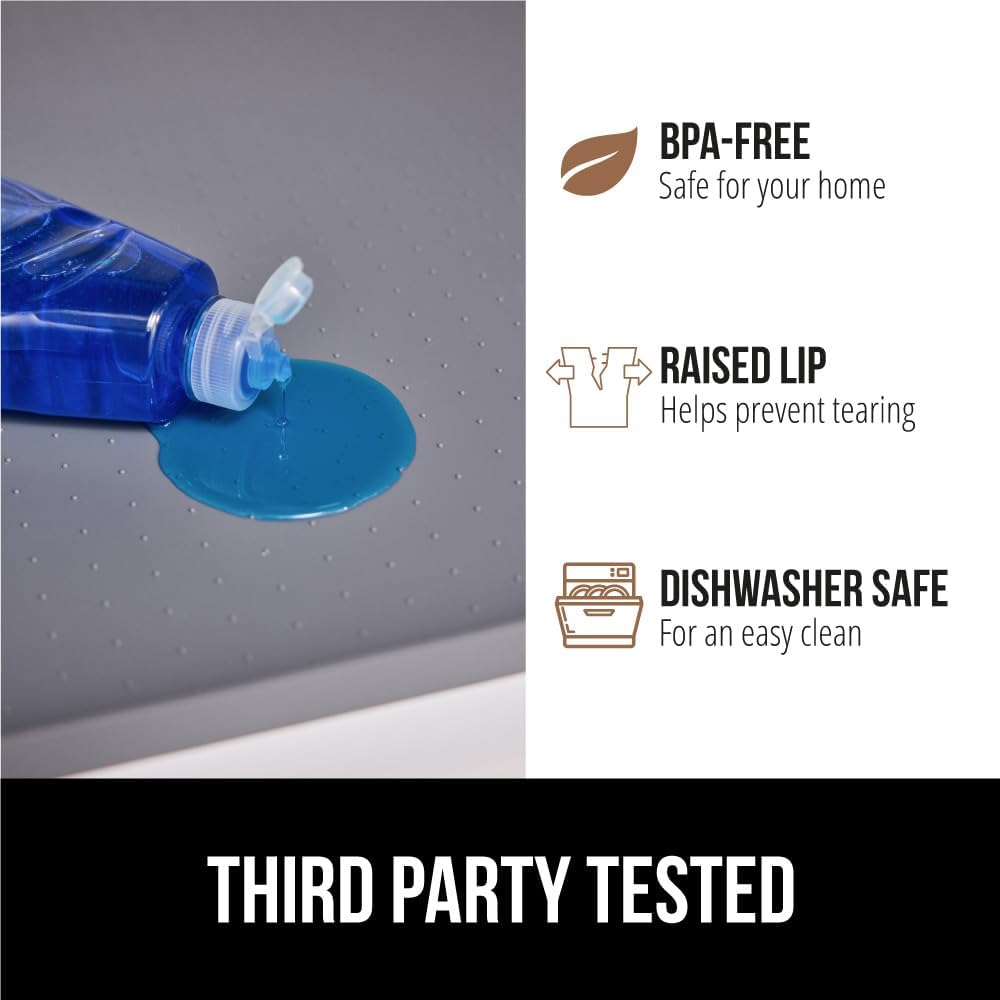 GORILLA GRIP Waterproof Silicone Under Sink Mat with Raised Lip for Kitchen and Bathroom, Cabinet Shelf Liner Stay in Place Mats Dishwasher Safe Drawer Liner, Organizer Tray, 19 x 34 in, Gray