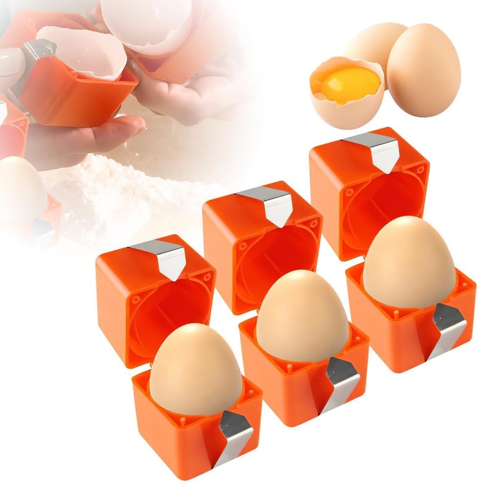 Egg Shell Opener Remover, Eggs Peeler Separator for Boiled and Raw Eggs, Stainless Steel Eggshell Cutter Kitchen Tools for Cooking and Breakfast Prep (Orange Square, 3 Pcs)