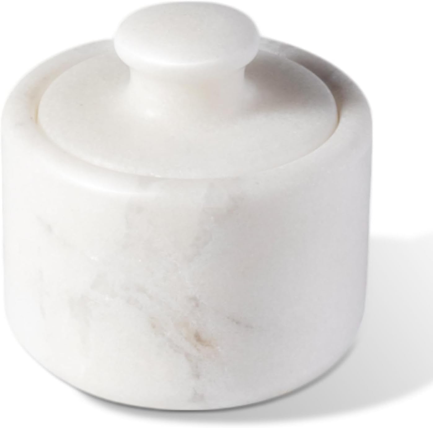 Koville Marble Salt Cellar with Lid 3.5" White, Stone Pepper Container & Spice Jars for Kitchen, Marble Salt and Pepper Holder, Stone Storage Box for Kitchen Counter, Spice Jar(Namib Fantasy White)
