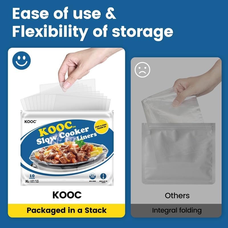 KOOC Slow Cooker Liners 14"x22" 20 Count Extra Large Size Disposable Pot Liners Cooking Bags Fit 6 qt to 10 qt Pot BPA Free Fresh Locking Seal Design