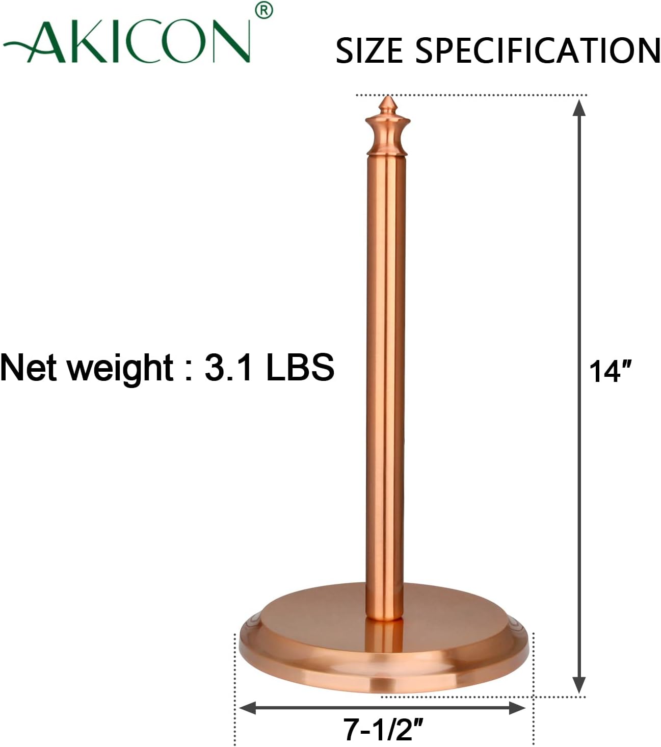Akicon Paper Towel Holder Stand for Kitchen Countertop & Dining Room Table (Copper, Classical)