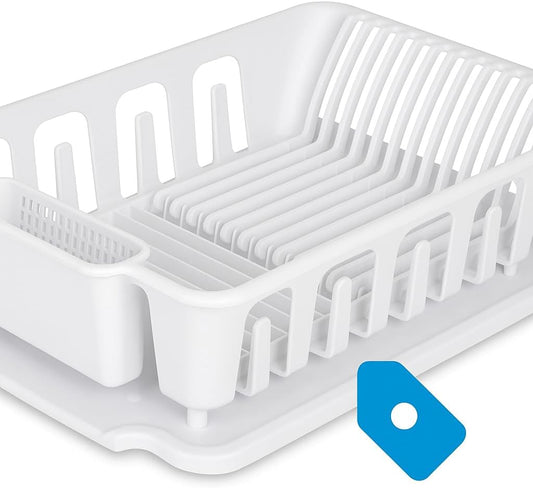 2-Piece Large Sink Set Dish Rack Drainer, White (18 L x 13 3/4" W x 5 1/2" H), 3/4" L x 3/4" W x 06278006