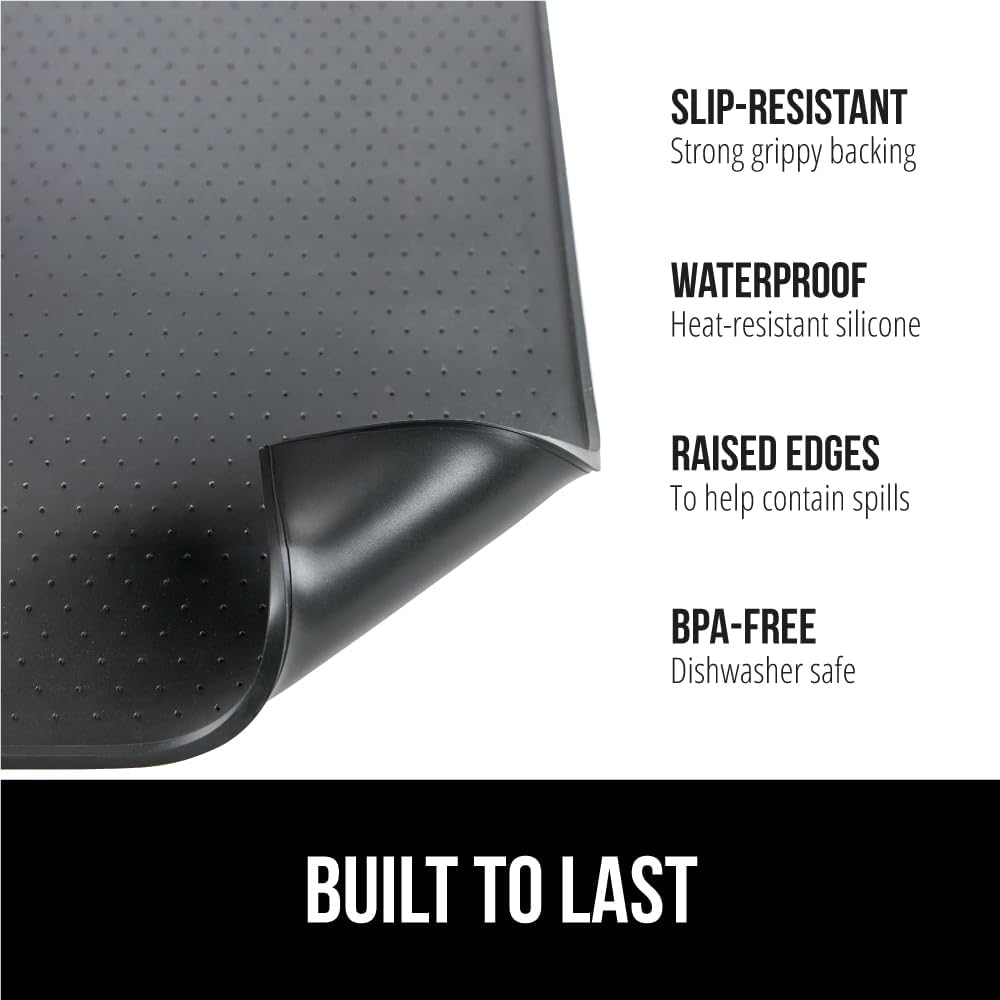 GORILLA GRIP Silicone Coffee Mat, Espresso Drink Bar Station Accessories, Waterproof Heat-Resistant Dish Drying Mats, Stay in Place on Kitchen Counter, Home Kitchen Decor Essentials, 10x14, Black