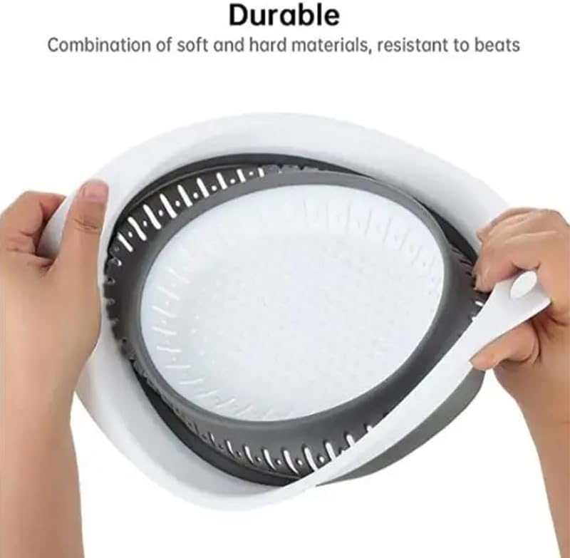 Collapsible Colander Set, Square Round Triangles Silicone Kitchen Strainer Perfect for Draining Pasta Vegetable fruit 2 PCS (Gray&Blue, 12"L x 9.5"W x 2.3"H)