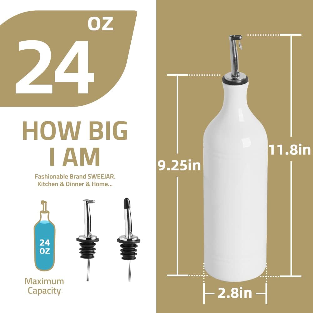Sweejar Large Ceramic Olive Oil Dispenser Bottle, Opaque Oil Cruet Protects Oil to Reduce Oxidation, Suitable for Storage Oil, Vinegar, Soy Sauce & Other Liquids, Pack of 1, 24 Fl Oz (Gray)