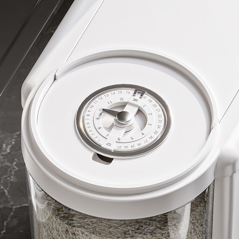 25 Lbs Rice Container with Measuring Cup, Upgraded Built-in Fresh Box, Cereal Dispenser Storage with Lids for Home Kitchen Pantry Rice Soybean Corn And large grain grains-White
