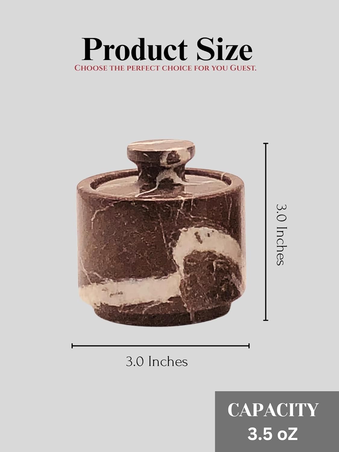 Marble Salt Cellar with Lid - 2 Pack Set, 3.5oz Kitchen Storage Containers, Premium White Red Marble Pattern