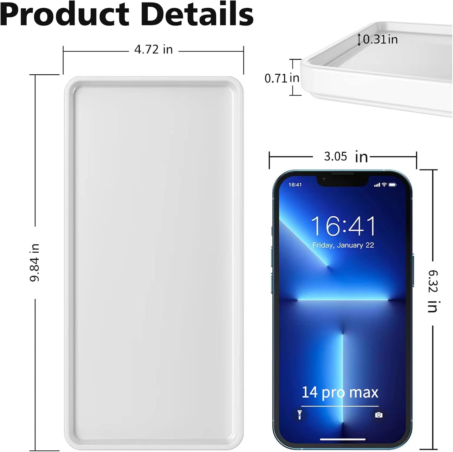 Gurygo 2 Pack 10" Bathroom Tray, Ceramic Vanity Trays for Bathroom, Small Ceramic Trays, Kitchen Soap Tray for Kitchen Counter (White, 10",Set/2)