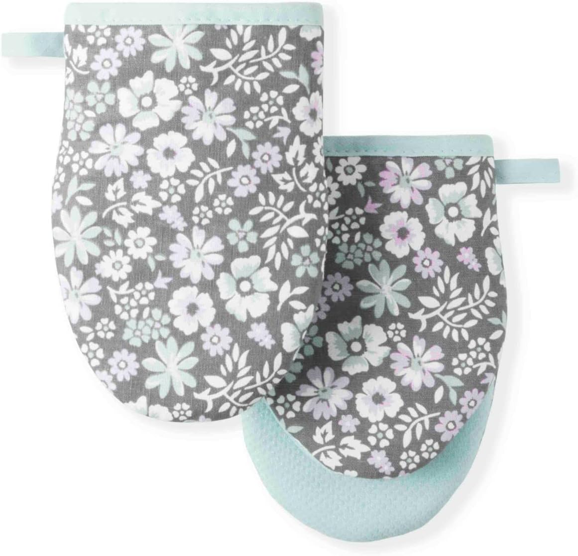 Martha Stewart Ditsy Floral Mini Oven Mitt 2-Pack Set, Grey, 5.5"X8"