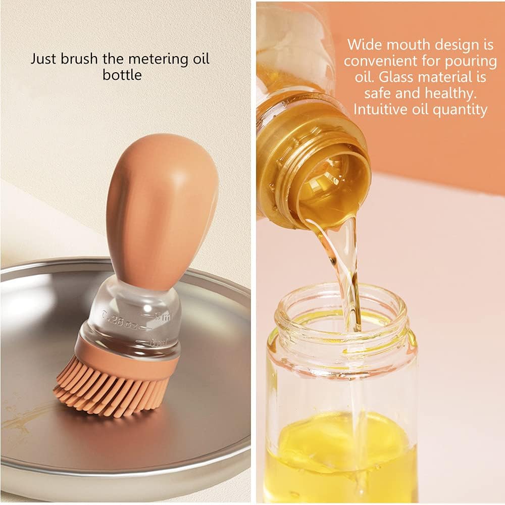 TINMIX Oil Dispenser with Brush - Glass Olive Oil Dispenser for Kitchen, 2 IN 1 Oil Dispenser Bottle with Silicone Basting Brush for Cooking Vinegar Sauce BBQ Grill Frying, T-OB21, Green