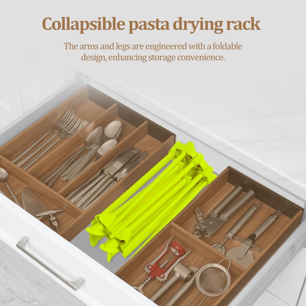 Ourokhome Collapsible Pasta Drying Rack, Plastic Foldable Homemade Fresh Spaghetti Stand Dryer Noodle Hanger for Kitchen with 10 Arms, Stable, Easy Storage, Quickly Set Up (Green)