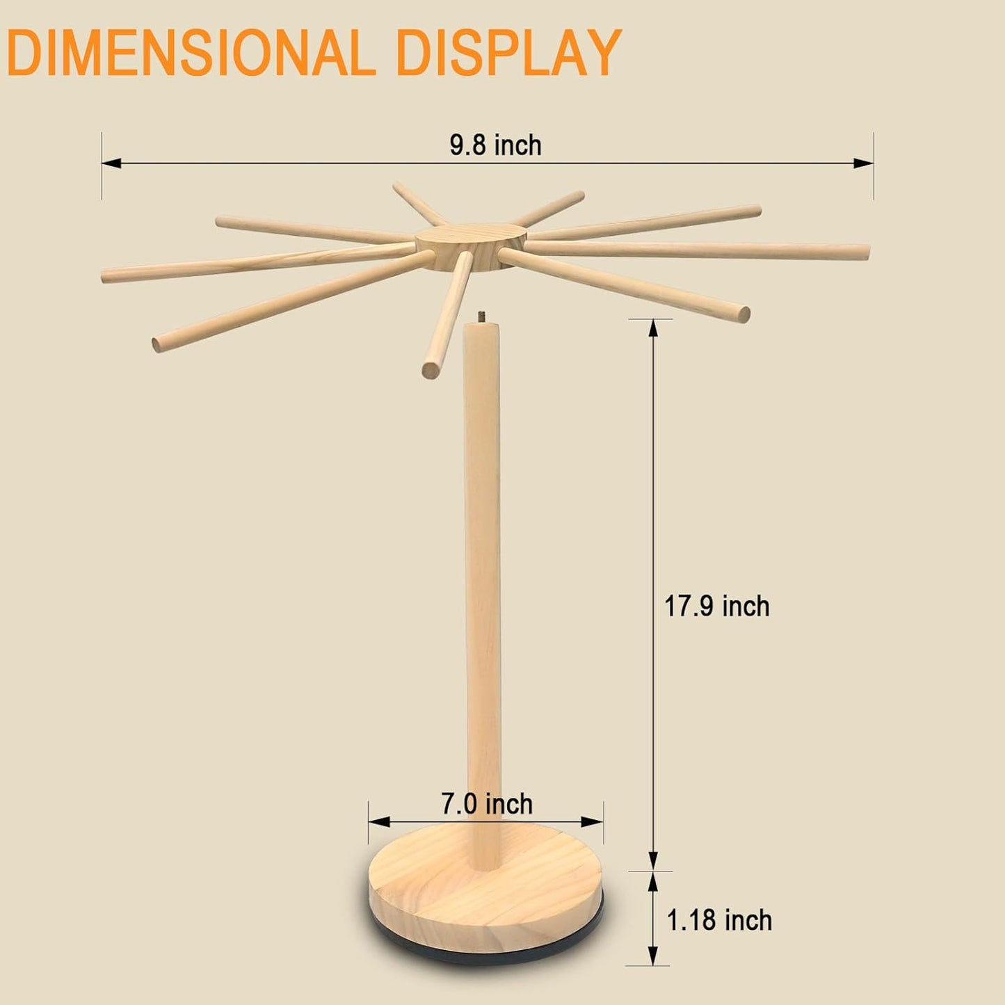 Pasta Drying Rack,Wooden Pasta Dryer Rotatable Collapsible Drying Rack with 9 Rods Quickly Assemble, Fresh Pasta Noodle Spaghetti Dryer Hanger Stand, Easy to Assemble and Store