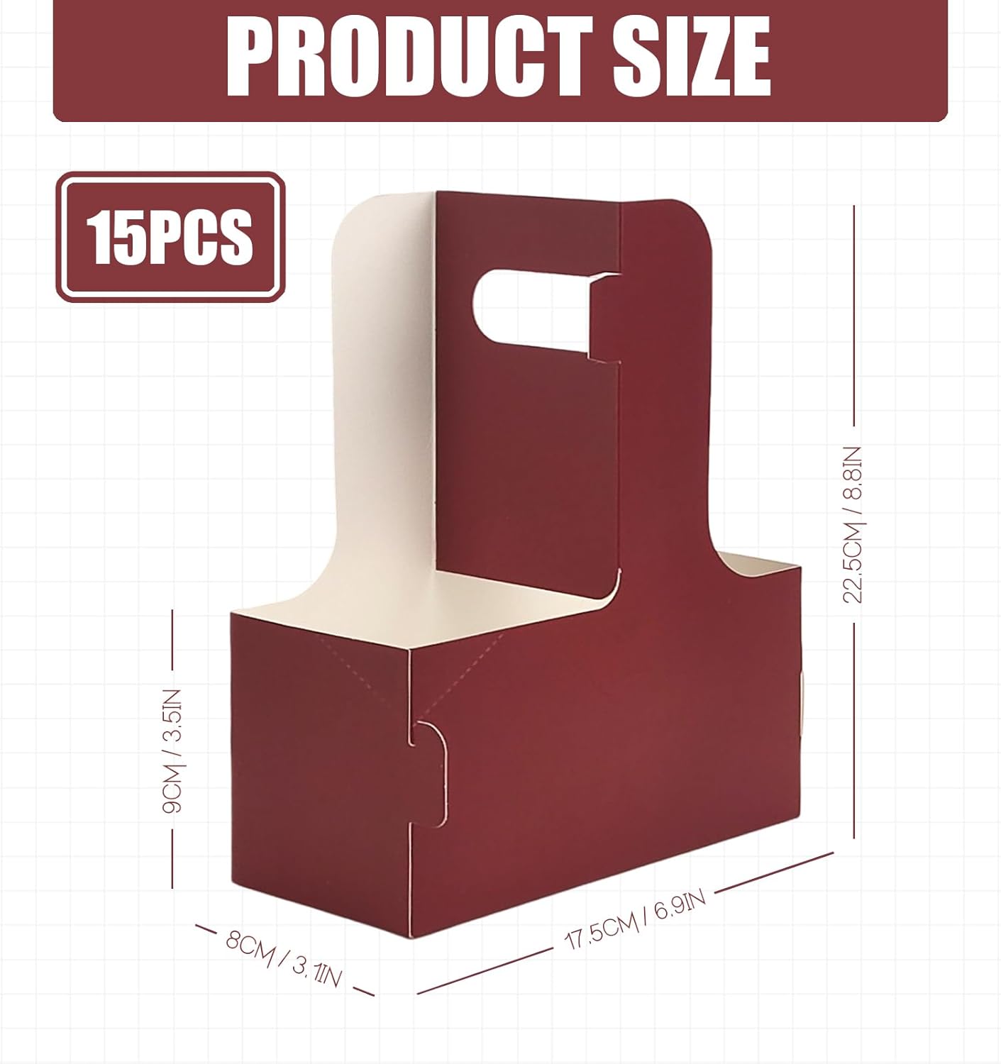 2 Cup Disposable Drink Carrier for Delivery with Handle,15 Count Wine Paperboard Cup Holder,Cup Carriers for Hot or Cold Drinks,Coffee Carrier, Food Delivery,Take Out Cup Carriers (Wine Red, 15 PCs)