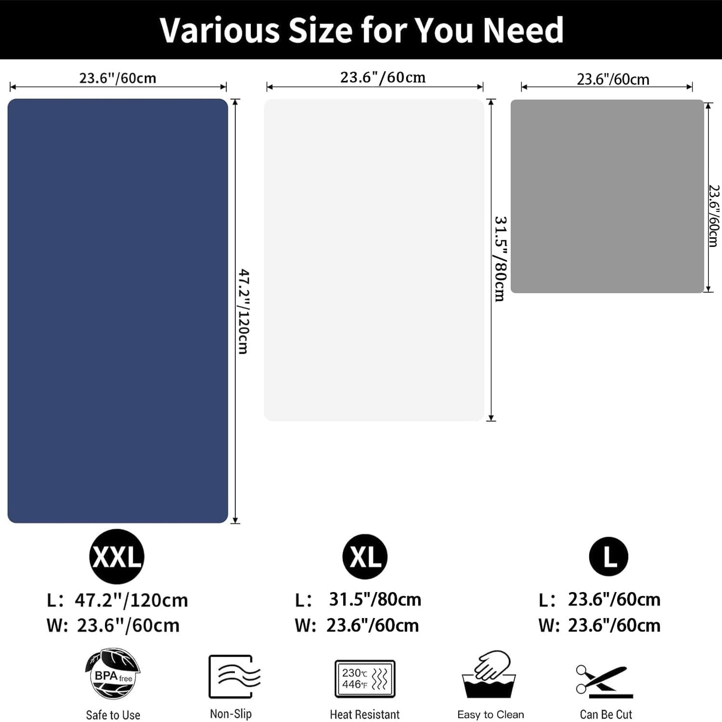 2MM Super Thick Large Silicone Mat, 23.6"x23.6" Silicone Mats for Kitchen Counter, Non-slip Heat Resistant Mat, Waterproof Countertop Protector Mats (Semitransparent)