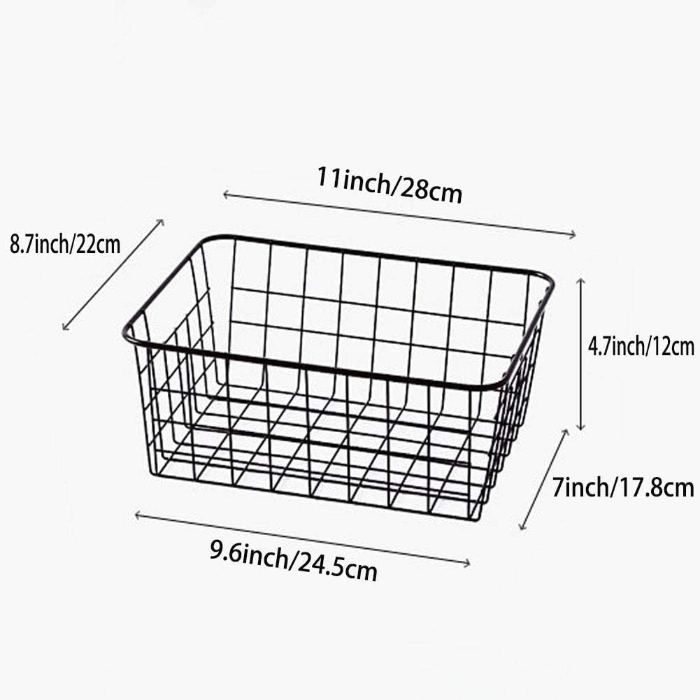 Kitchen Wire Baskets Farmhouse Decor Metal Food Storage Organizer, Household Refrigerator Bin with Built-in Handles for Cabinets,Pantry Set of 4 (Black)