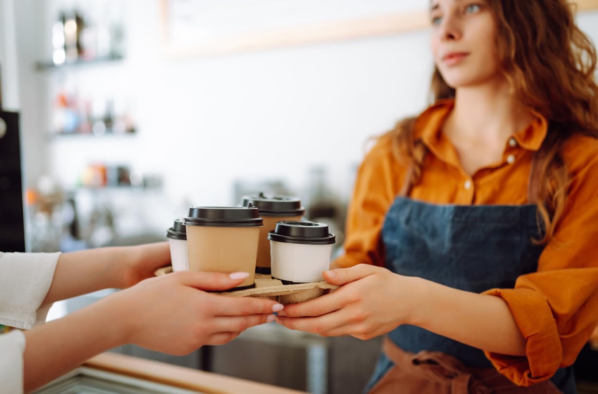 4 Cup 8 oz. - 32 oz. Drink Carriers & Paper Cup Holder (25 Pack) For Disposable Cups, Delivery Carrier- To Go - Coffee Drinks or Iced Drink Molded Fiber [25 Case Pack]