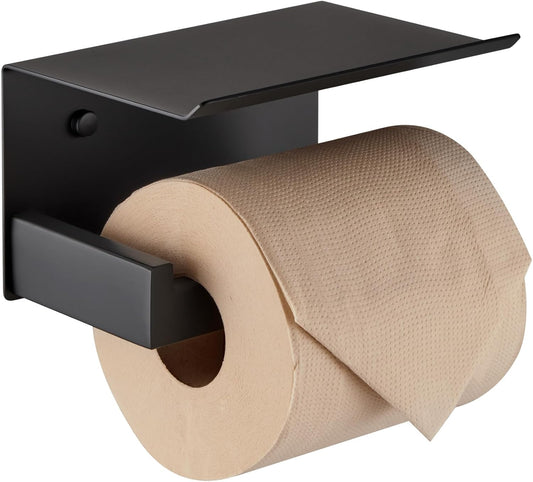 KOKOSIRI Black Toilet Paper Holders with Shelf Bathroom Toilet Paper Roll Holder SUS304 Stainless Steel Wall Mounted, Matte Black, B2010BK