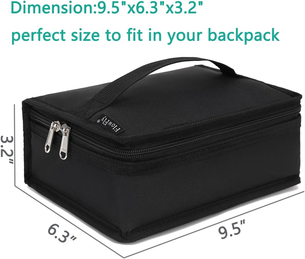 FlowFly Small Insulated Lunch box Portable Soft Bag Mini Cooler Thermal Meal Tote Kit with Handle for Work & School, Black