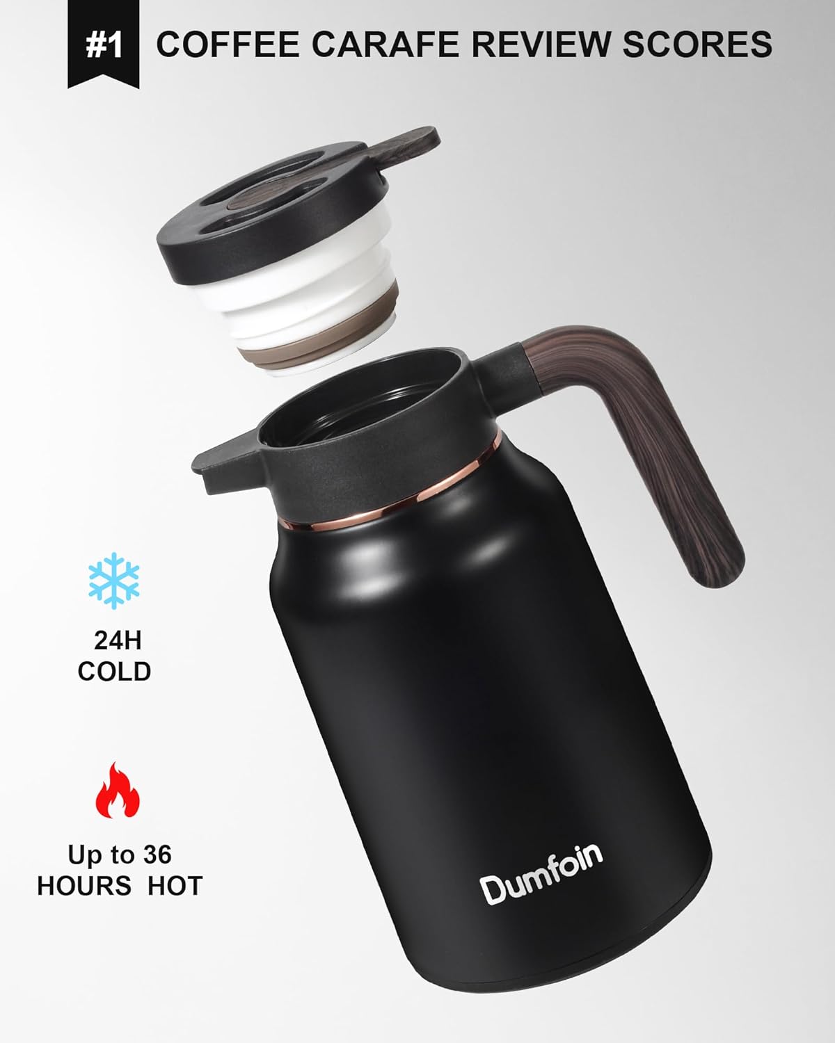 Carafes for Hot Liquids 51oz - 12 Hour Stainless Steel Thermal Coffee Carafe-Insulated Coffee Carafes For Keeping Hot/Cold Coffee, Tea, Water, 1.5 Liter Beverage Dispenser(Black)