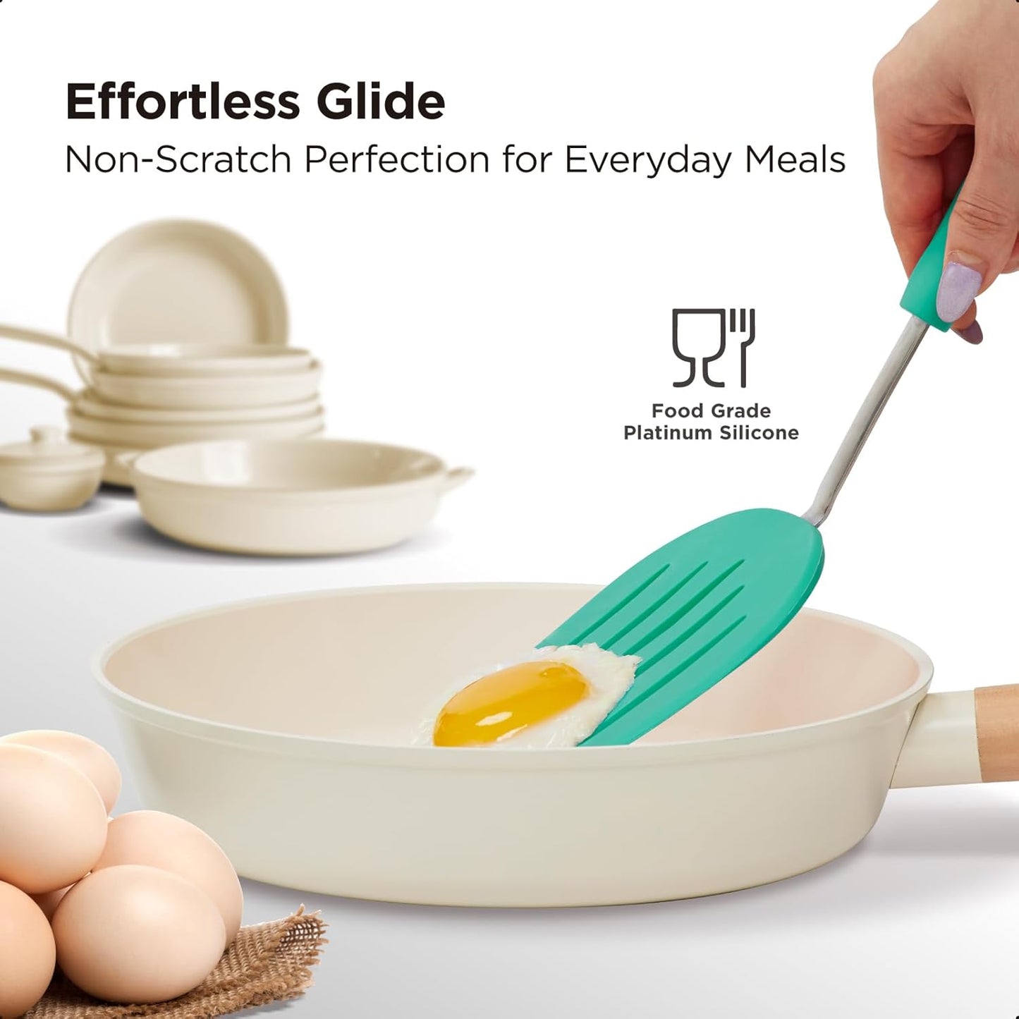 Kitchen Mama WaltzGrip Platinum Silicone Pancake Spatula Turner: Heat Resistant Flexible, Stainless Steel Core, Nonstick, Dishwasher Safe, Flipper – Ideal Kitchen Cookware for Eggs, Fish, Meat (Teal)