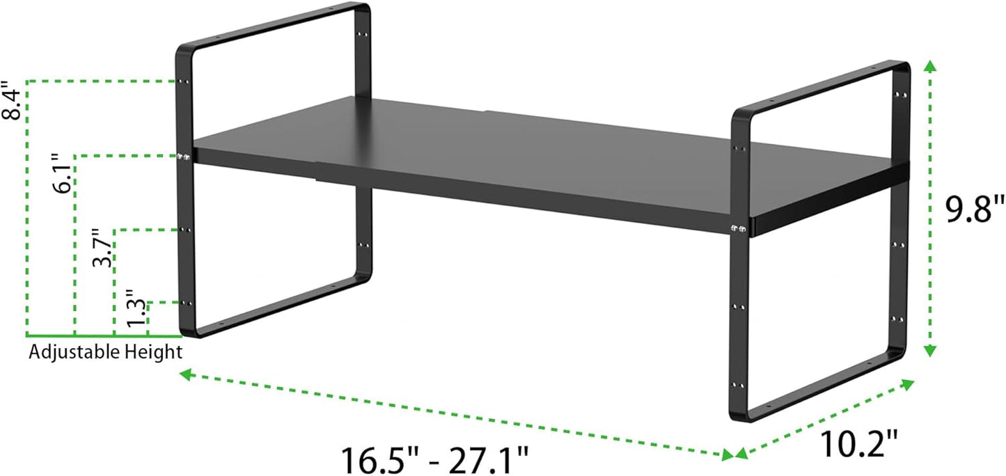 Expandable Cabinet Storage Shelf Stackable Organizer Rack for Kitchen Bathroom Pantry Spice Cupboard Countertop Home Office Desk Heavy Duty Nonslip Black Large 3 Pack