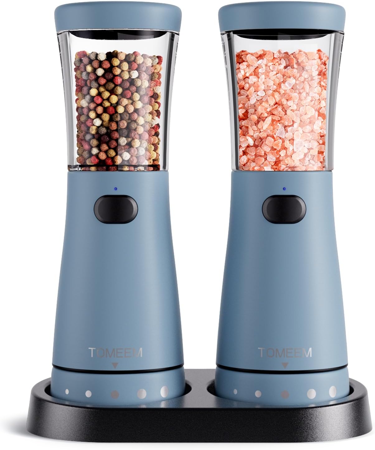Electric Salt and Pepper Grinder Set with Storage Base, Stainless Steel Rechargeable Salt and Pepper Grinder Set with 4.5 oz Large Capacity, 1.8" Wide Mouth, Adjustable Coarseness, Ideal for Kitchen