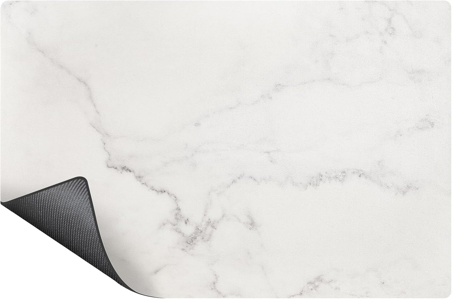 SUEH DESIGN Coffee Mat, Absorbent Dish Drying Mat 19.6 x 11.8 in Quick Dry Coffee Mat Large Drying Mats for Kitchen Counter Coffee Bar, Marble White