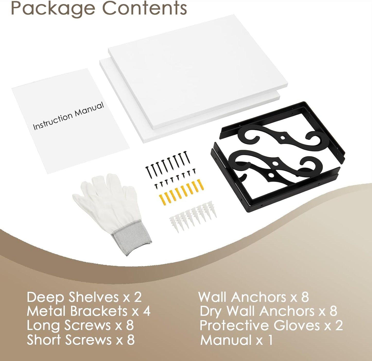 DINZI LVJ Deep Floating Shelves, 16" W x 12" D Wall Shelves Set of 2, Wide Display Shelf Wall Mounted with Brackets, Easy-to-Install Wall Bookshelf for Living Room, Bathroom, Bedroom, White