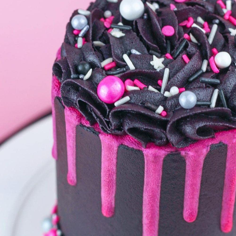 Black Pink Sprinkles for Cake Decorating, Baking - Fancy Minnie Mouse Sprinkles for Cupcake Decorating - Edible Minnie Mouse Cake Decorations in Pink and Black Princess with Jimmies, Pearls