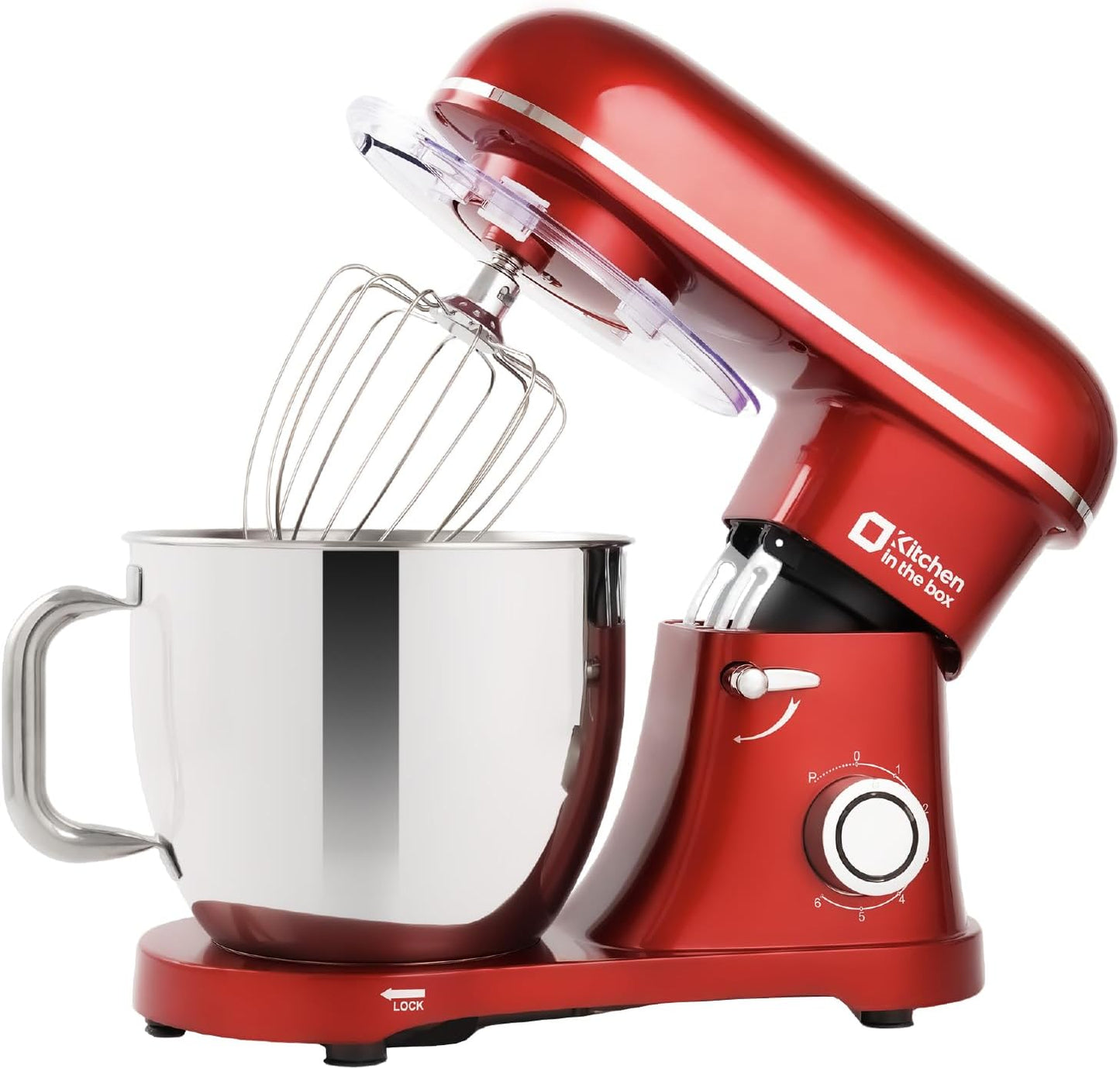 Kitchen in the box Stand Mixer - 6.5 Quart Mixing Bowl, 900 Watt Powful Bread Bread Dough Mixers Tilt-head with Dough Hook, Whisk, Flat Beater and Splash Guard (Red)