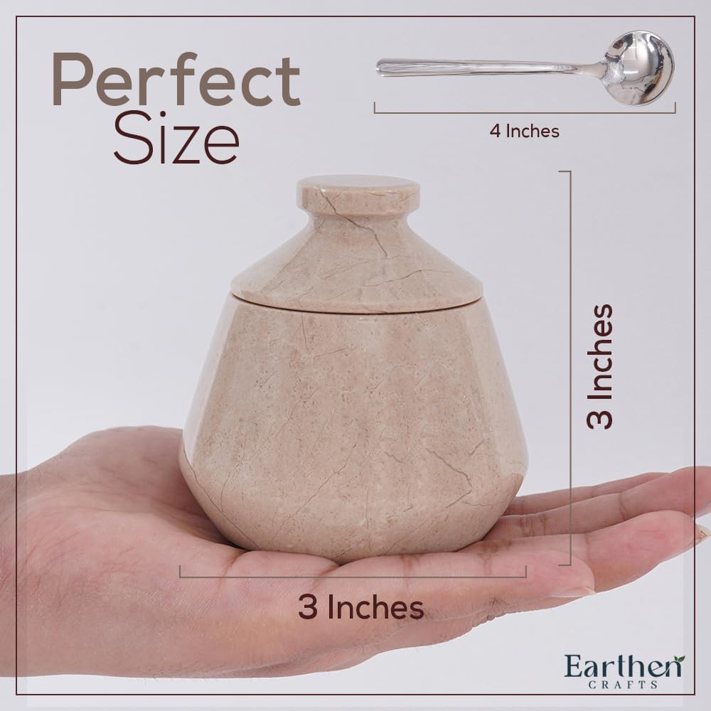 Marble Salt Cellar with Lid 3 Inch Verona Handmade Salt Box, Seasoning Container & Spice Jars with Spoon, Stone Salt Holder for Counter, Spice Jar
