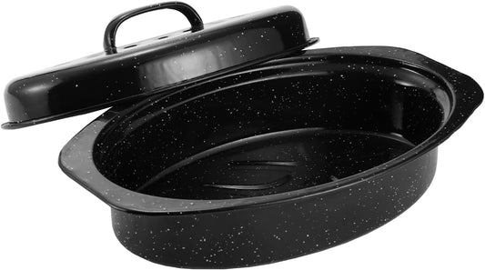 13” Enameled Oval Roasting Pan with Domed Lid - For 7lb Turkey, Chicken, Lamb, Vegetables
