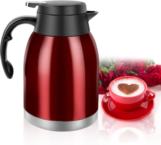 54oz Thermal Coffee Carafe, Stainless Steel Insulated Thermal, Double Wall Vacuum Flask, Small Coffee Carafe for Keeping Hot or Cold Drinks, Coffee, Tea (Bright Red)