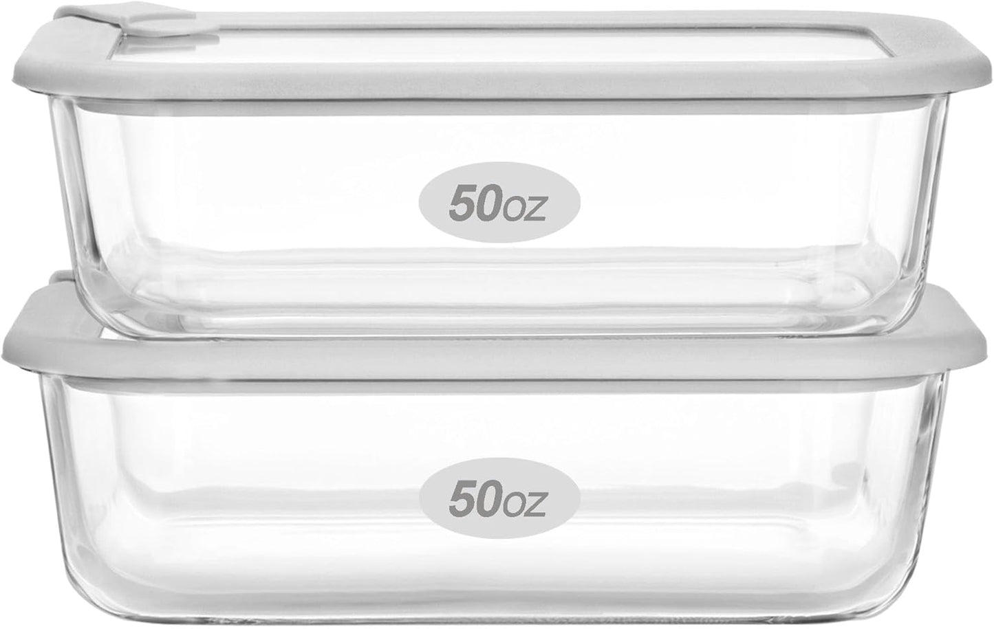 Glass Food Containers with Glass Lid, Microwave Safe Food Storage Container Set, 2 Pack of 50oz, Large Size Airtight Storage Set with Leak Proof Lids, Meal Prep Containers