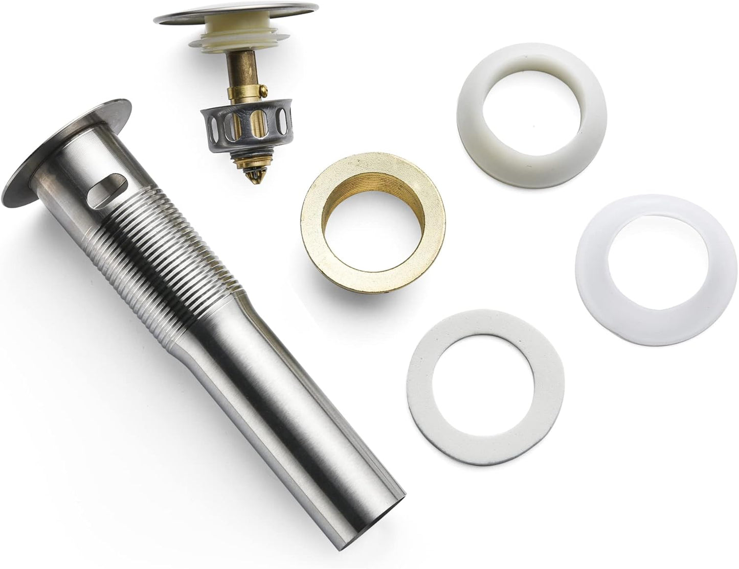 Bathroom Sink Drain,2 Pack Drain Stopper Bathroom Sink with Overflow,Pop Up Drain Assembly with Detachable Strainer Basket,Built-in Anti-Clogging Strainer,Stainless Steel Brushed Nickel