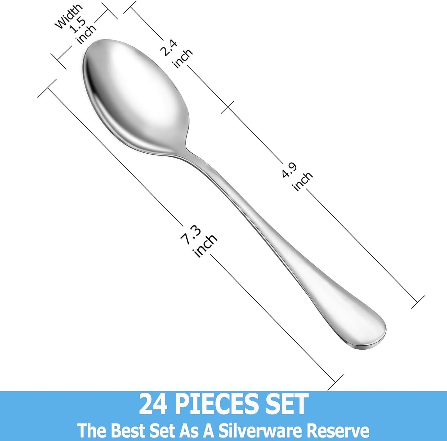 24 Pcs Dinner Spoon Set,Premium Food Grade Stainless Steel Spoons,Durable Metal Spoons,Tablespoon,Spoons Silverware Only,Mirror Finish & Dishwasher Safe,Use for Home,Kitchen and Restaurant - 7.3 inch