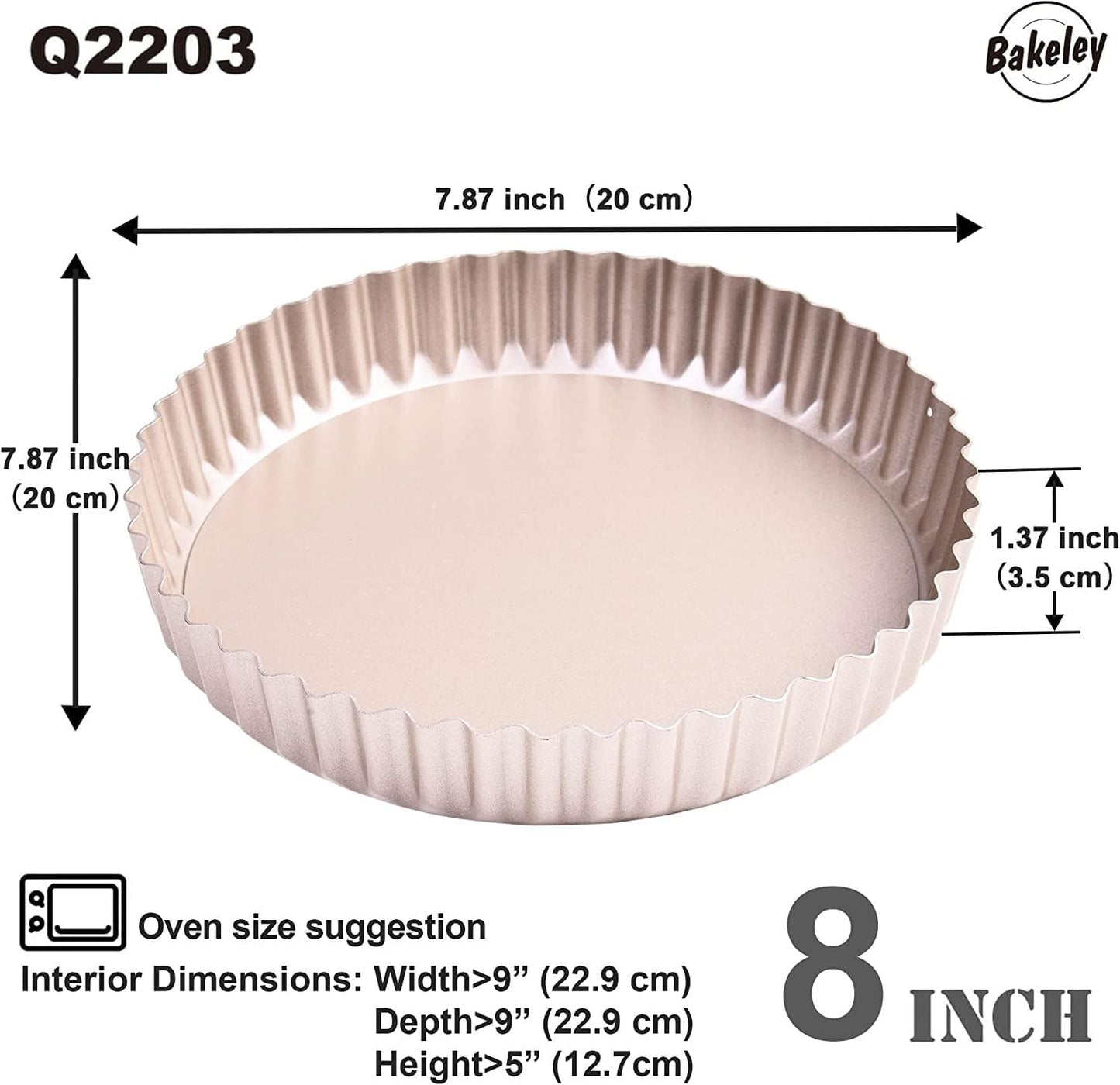 8-Inch Non-Stick Round Tart Pan with Removable Loose Bottom, Quiche Pan for Oven Baking (Champagne Gold)