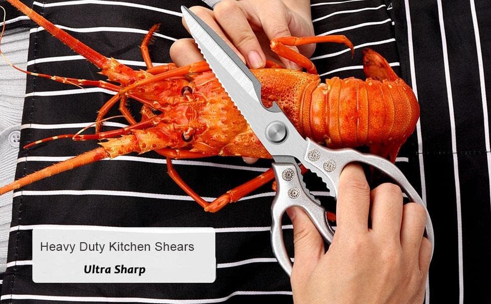 Kitchen Scissors, Heavy Duty Sharp Kitchen Shears Dishwasher Safe, Kitchen Accessories Cooking Shears for Kitchen Meat Chicken Fish Poultry Herb Bread (Silver)