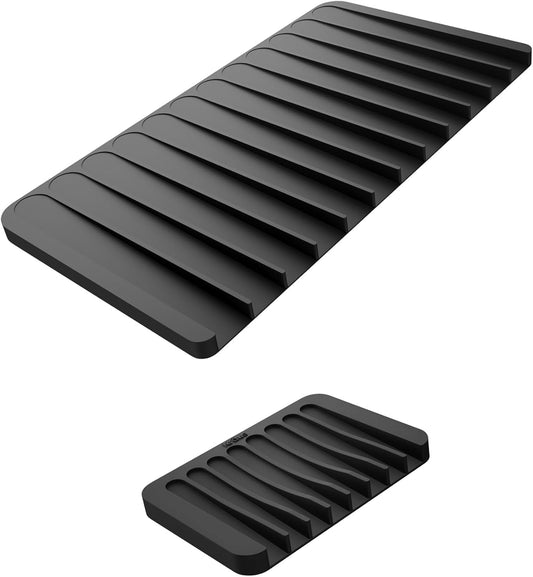 Kraus Self-Draining Silicone Dish Drying Mat and Silicone Soap Dish Holder for Bathroom or Kitchen Counter in Black, KDM-10-05BL