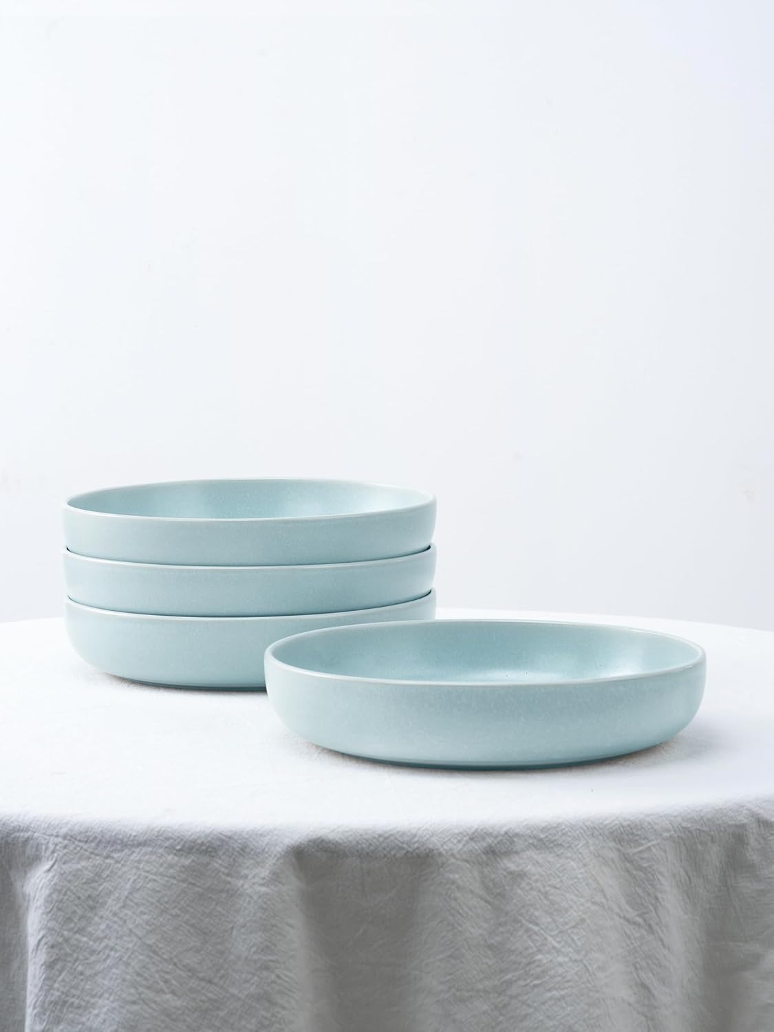 famiware Milkyway Pasta Bowls Set of 4, 8.5" Large Salad Bowls, Double Reactive Glaze, Sturdy & Stackable, Ideal for Housewarming, Festivals, Light Blue