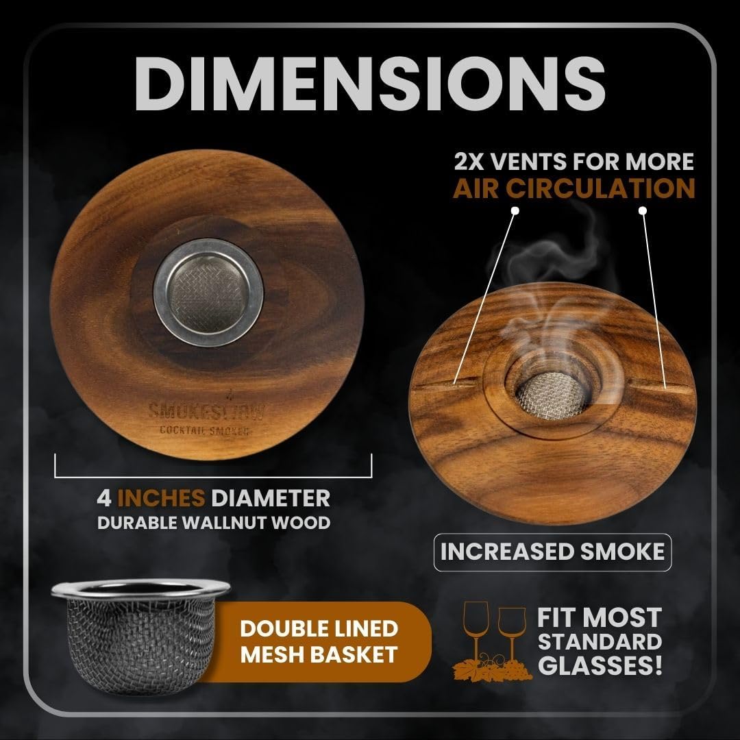 Premium Walnut Wood Cocktail Smoke with One 4 oz tin of Wood Chips. Great for Whiskey & Old Fashion. Coated in Safe Food Natural Beeswax, Non-toxic Top by Smokeshow (Hickory)
