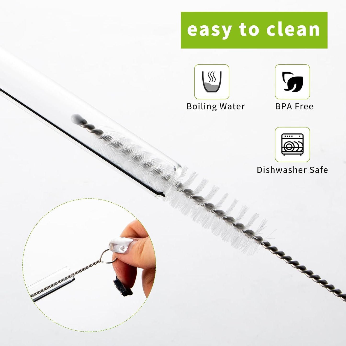 Lazycorner Reusable Glass Straws Set 16 Pcs 8.5''x 10MM Bent Straight Clear Glass Drinking Straws Set of 8 Straight and 8 Bent with 4 Cleaning Brushes Perfect For Smoothies, Tea, Juice-Clear Cocktail.