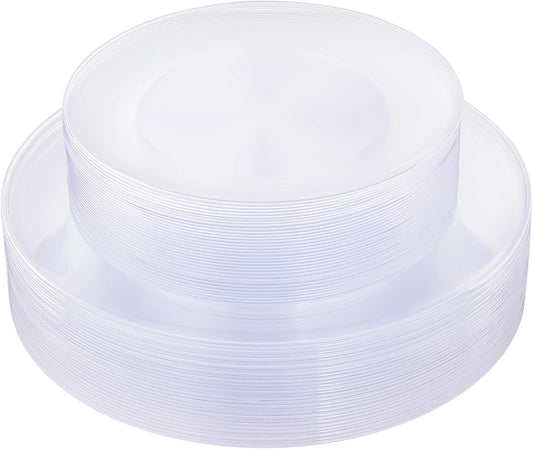 KIRE 60PCS Clear Plastic Plates - Heavy Duty Clear Disposable Plates for Party/Wedding - Include 30Pieces 10.25inch Dinner Plates and 30Pieces 7.5inch Dessert/Salad Plates