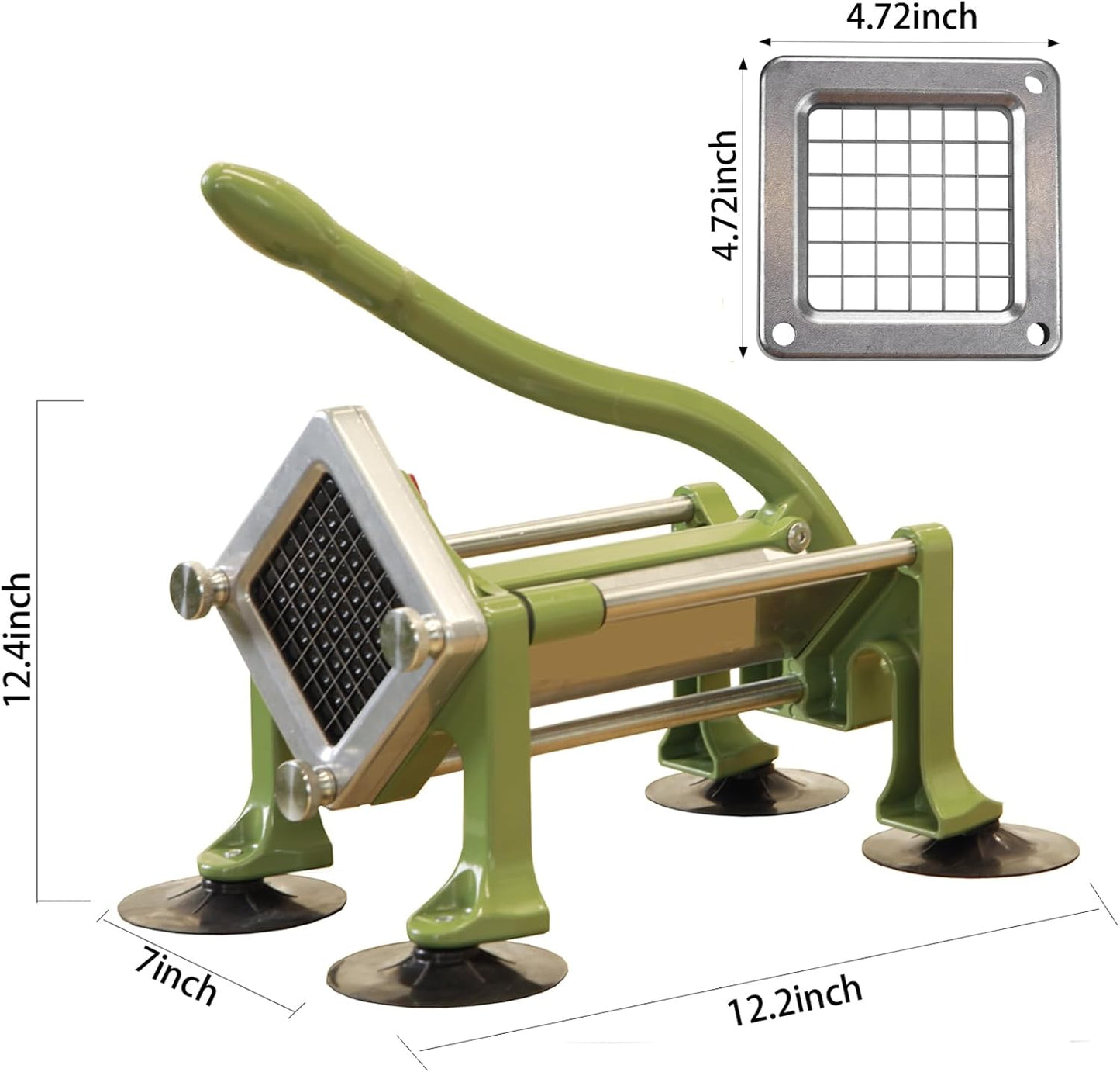 Commercial French Fry Cutter Stainless Steel.Potato Cutter for French Fries with 3/8 and 1/2Inch Blade, Commercial French Fry Cutter Manual Potatoes Cutting Machine with Suction Feet.
