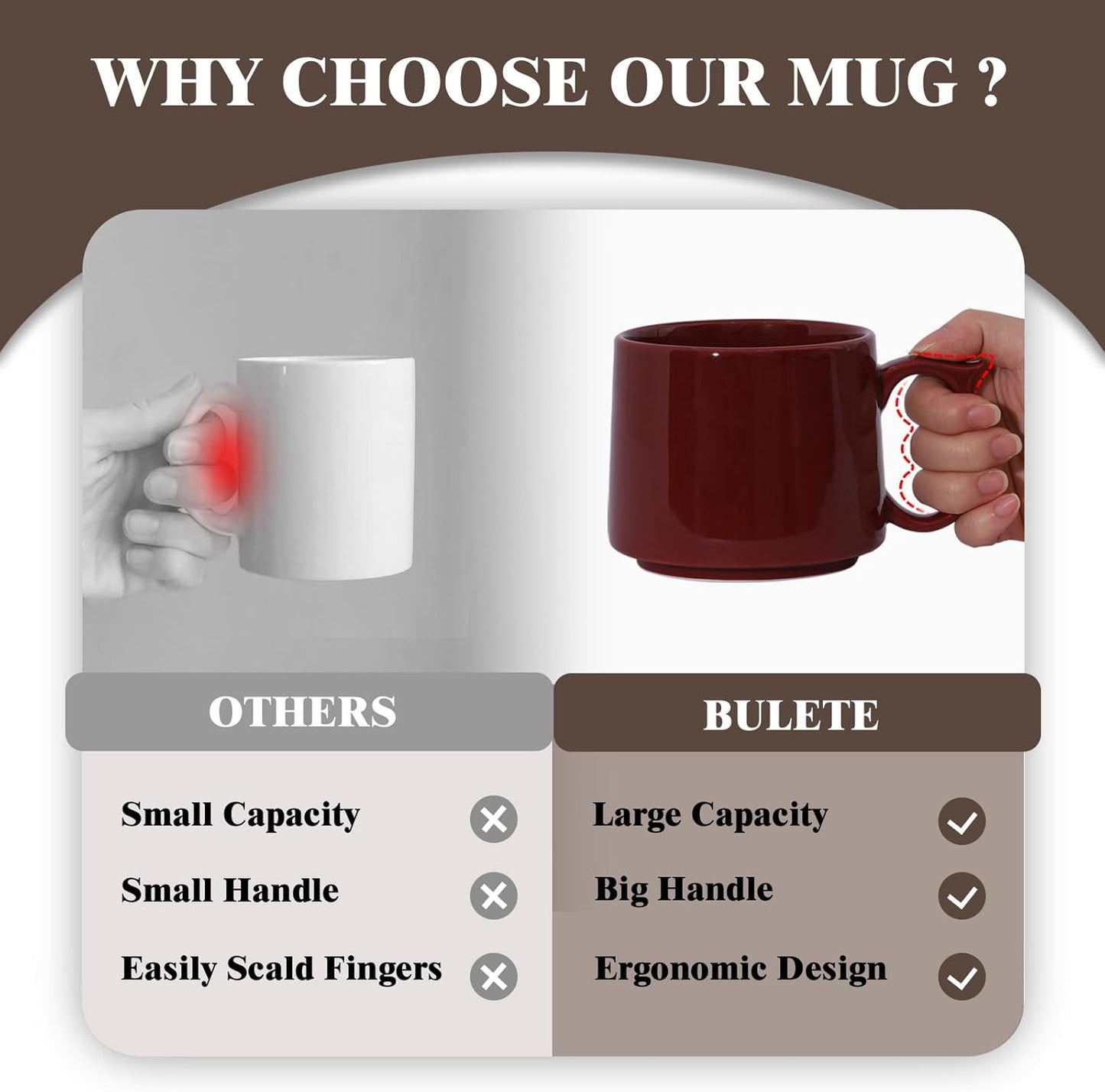 19 oz Large Coffee Mugs Set of 4, Stackable Ceramic Coffee Mugs with Large Handles for Coffee, Latte, Cappuccino, Milk, Dishwasher & Microwave Safe, Ideal for Men, Women, Dads and Moms (Red)