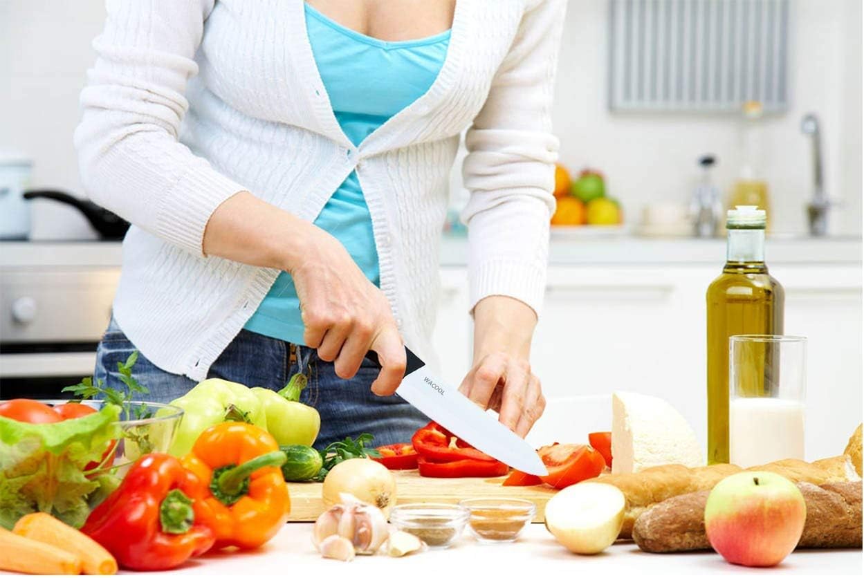 WACOOL Ceramic Knife Set with Sheaths, include 3-Piece: 6-inch Chef's Knife, 5-inch Utility Knife, 4-inch Fruit Paring Knife (Black Handle)