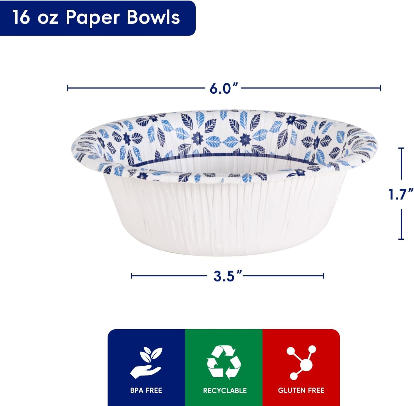 JOLLY CHEF 16 oz Paper Bowls 156 Count Soak Proof, Heavy Duty Printed Disposable Small Bowls Bulk for Dinner or Lunch