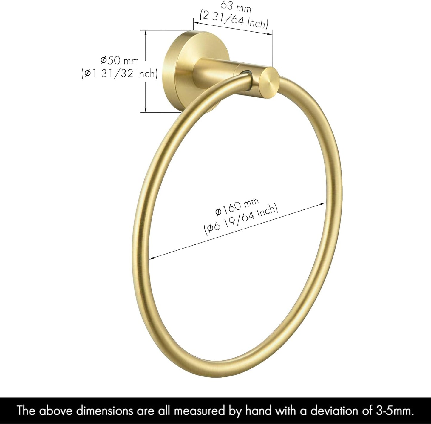 KES Brushed Gold Towel Ring Bathroom Hand Towel Holder Round Wall Mount SUS 304 Stainless Steel Brushed Gold Finish, A2180DG-BZ